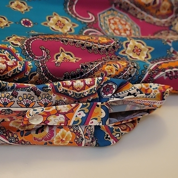 3/$30 NOW N FOREVER Turquoise Paisley Split Neck Half Sleeve Tunic Blouse - Picture 4 of 8